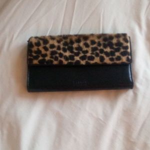 Black Lauren Wallet with Leopard Fur